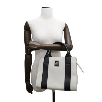 Pre-owned Balenciaga Beige Black Canvas Leather Shoulder Bag Tote Bag ()