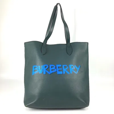 Pre-owned Burberry Blue Khaki Leather Shoulder Bag Tote Bag ()