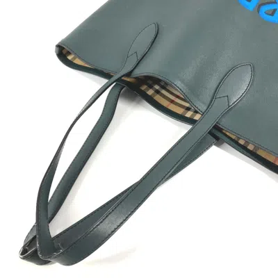 Pre-owned Burberry Blue Khaki Leather Shoulder Bag Tote Bag ()