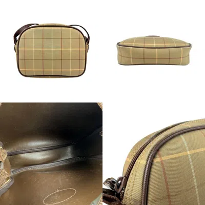 Pre-owned Burberry S Beige Brown Khaki Canvas Leather Shoulder Bag ()