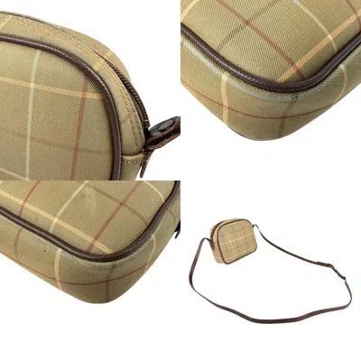 Pre-owned Burberry S Beige Brown Khaki Canvas Leather Shoulder Bag ()