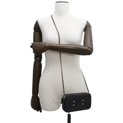 Pre-owned Chanel Black Grained Calfskin Chain/shoulder Wallet ()