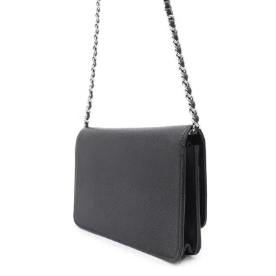 Pre-owned Chanel Black Grained Calfskin Chain/shoulder Wallet ()