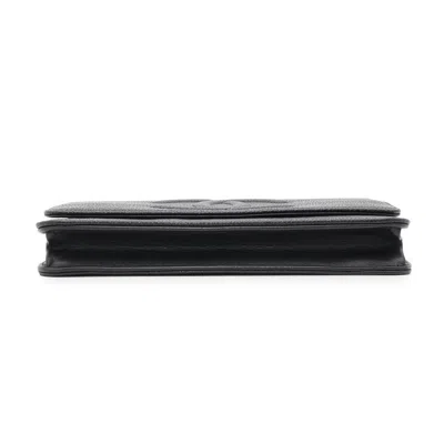Pre-owned Chanel Black Grained Calfskin Chain/shoulder Wallet ()