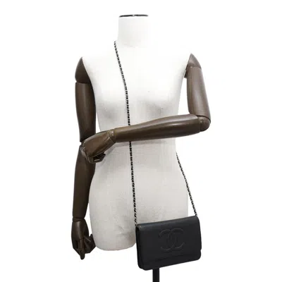 Pre-owned Chanel Black Grained Calfskin Chain/shoulder Wallet ()