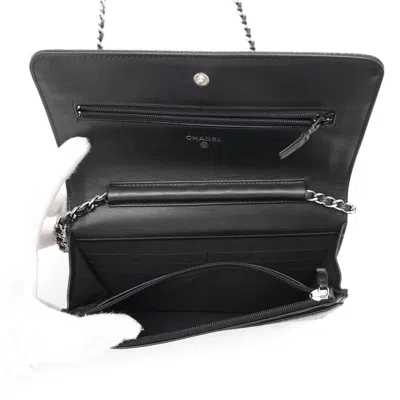 Pre-owned Chanel Black Grained Calfskin Chain/shoulder Wallet ()