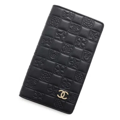 Pre-owned Chanel Black Leather Long Wallet (bi-fold) ()