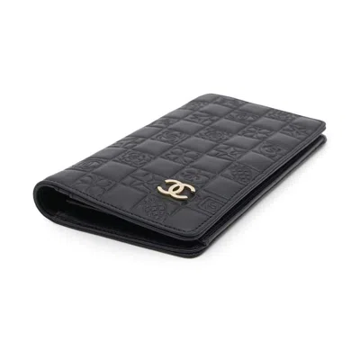 Pre-owned Chanel Black Leather Long Wallet (bi-fold) ()