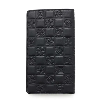 Pre-owned Chanel Black Leather Long Wallet (bi-fold) ()