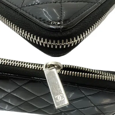 Pre-owned Chanel Black Patent Leather Long Wallet (bi-fold) ()