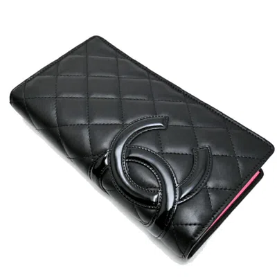 Pre-owned Chanel Black Pink Cambon Ligne Long Wallet (bi-fold) () In Multi