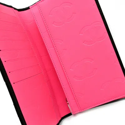 Pre-owned Chanel Black Pink Cambon Ligne Long Wallet (bi-fold) () In Multi