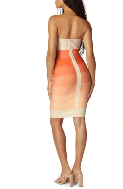Bebe Strapless Colorblock Bandage Midi In Orange