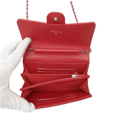 Pre-owned Chanel Red Color Leather Chain/shoulder Wallet ()