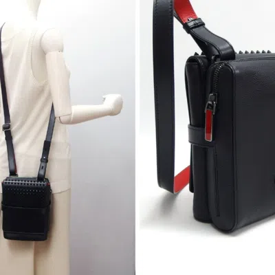 Pre-owned Christian Louboutin Black Red Color Leather Shoulder Bag ()