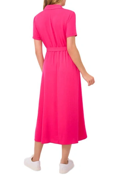 Cece Tie Belt Button-up Twill Midi Dress In Pink