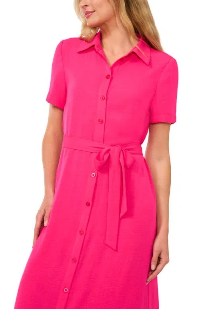 Cece Tie Belt Button-up Twill Midi Dress In Pink