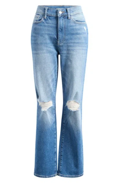 Warp & Weft Warp+weft Ase Ripped High Waist Straight Leg Jeans In Blue