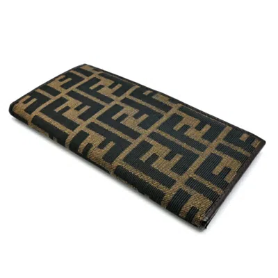 Pre-owned Fendi Brown Canvas Leather Long Wallet (bi-fold) ()