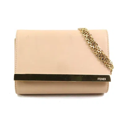 Pre-owned Fendi Gold Pink Beige Leather Metal Shoulder Bag ()