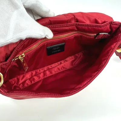 Pre-owned Fendi Red Color Nylon Pochette Shoulder Bag ()