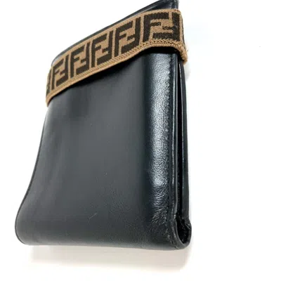 Pre-owned Fendi Zucca Black Brown Leather Wallet (bi-fold) () In Multi