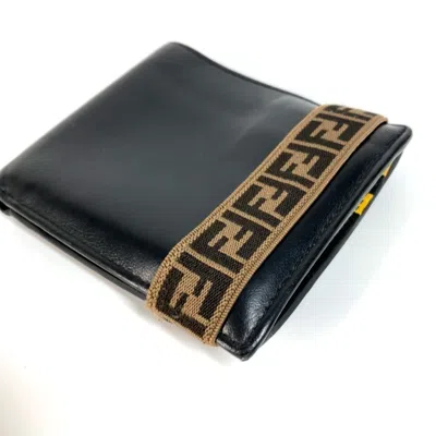 Pre-owned Fendi Zucca Black Brown Leather Wallet (bi-fold) () In Multi
