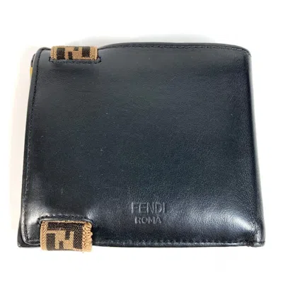 Pre-owned Fendi Zucca Black Brown Leather Wallet (bi-fold) () In Multi