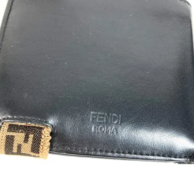 Pre-owned Fendi Zucca Black Brown Leather Wallet (bi-fold) () In Multi