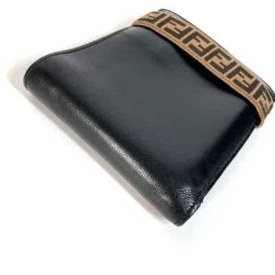 Pre-owned Fendi Zucca Black Brown Leather Wallet (bi-fold) () In Multi