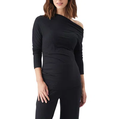 Ripe Maternity Off-shoulder Rib Top In Black