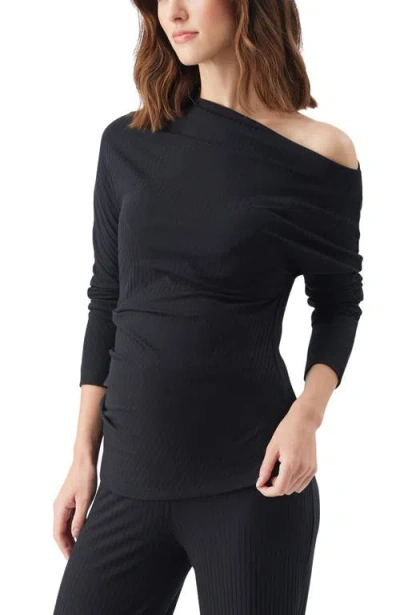 Ripe Maternity Off-shoulder Rib Top In Black