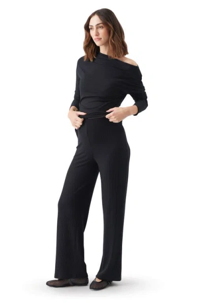 Ripe Maternity Off-shoulder Rib Top In Black
