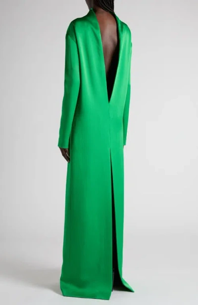 Tom Ford Long Sleeve Shiny Crepe Column Gown In Green