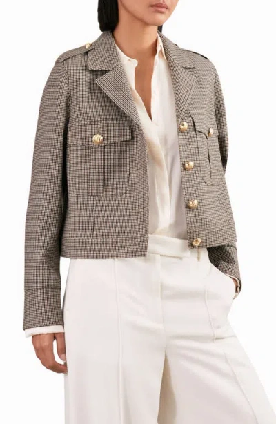 Reiss Womens Neutral Check Jaque Checked Cropped Wool Jacket In Neutral