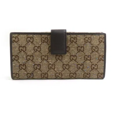 Pre-owned Gucci Beige Blue Brown Canvas Long Wallet (bi-fold) ()