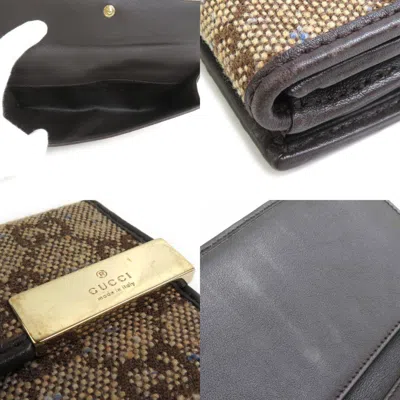 Pre-owned Gucci Beige Blue Brown Canvas Long Wallet (bi-fold) ()