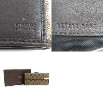 Pre-owned Gucci Beige Blue Brown Canvas Long Wallet (bi-fold) ()