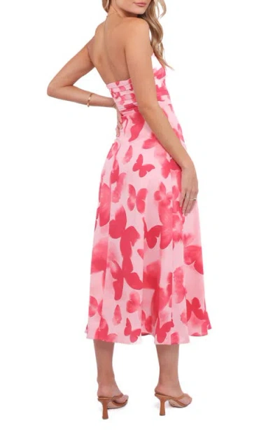 Petal And Pup Petal & Pup Kenna Print Strapless Midi Dress In Pink