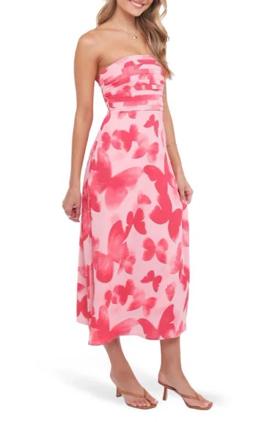 Petal And Pup Petal & Pup Kenna Print Strapless Midi Dress In Pink