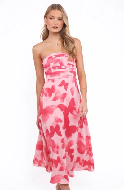 Petal And Pup Petal & Pup Kenna Print Strapless Midi Dress In Pink
