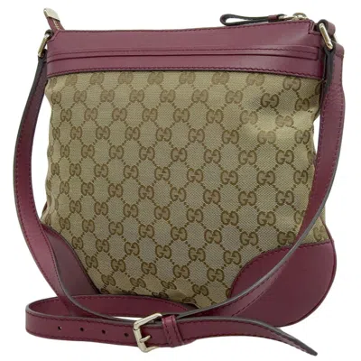 Pre-owned Gucci Beige Red Color Gg Canvas Leather Shoulder Bag ()