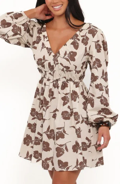 Petal And Pup Petal & Pup Cambria Floral Print Long Sleeve Cotton & Linen Minidress In Multi