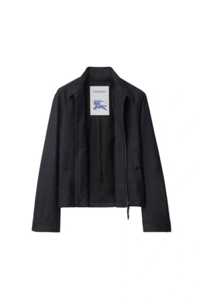 Burberry Wool Harrington Jacket In Black