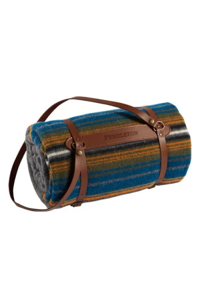 Pendleton National Park Stripe Throw Blanket & Carrier In Blue