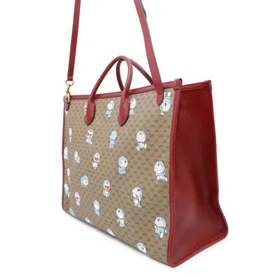 Pre-owned Gucci Brown Red Color Gg Supreme Leather Shoulder Bag Tote Bag ()