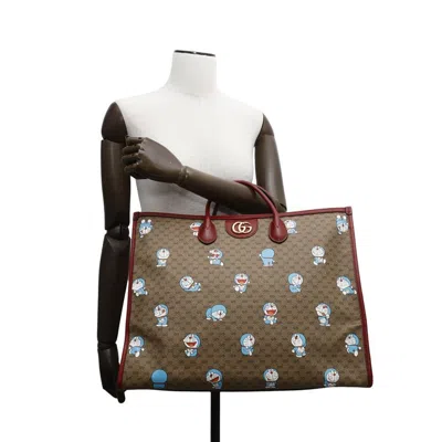 Pre-owned Gucci Brown Red Color Gg Supreme Leather Shoulder Bag Tote Bag ()