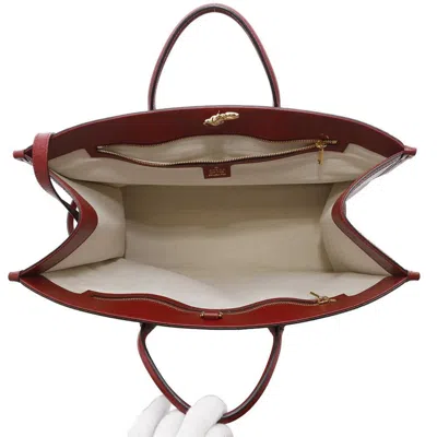 Pre-owned Gucci Brown Red Color Gg Supreme Leather Shoulder Bag Tote Bag ()