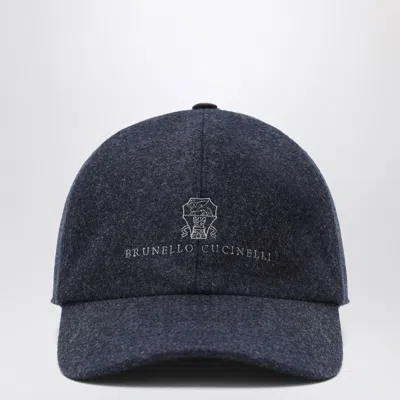 Brunello Cucinelli Grey-blue Wool Baseball Cap Men In Blue