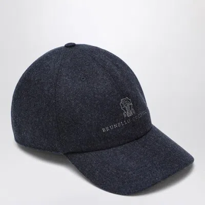 Brunello Cucinelli Grey-blue Wool Baseball Cap Men In Blue